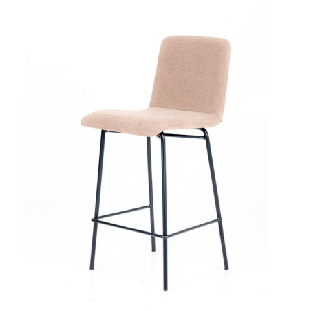 Tabouret snack avec dos matelassé en tissu beige pieds en métal - BarPlaza diamant