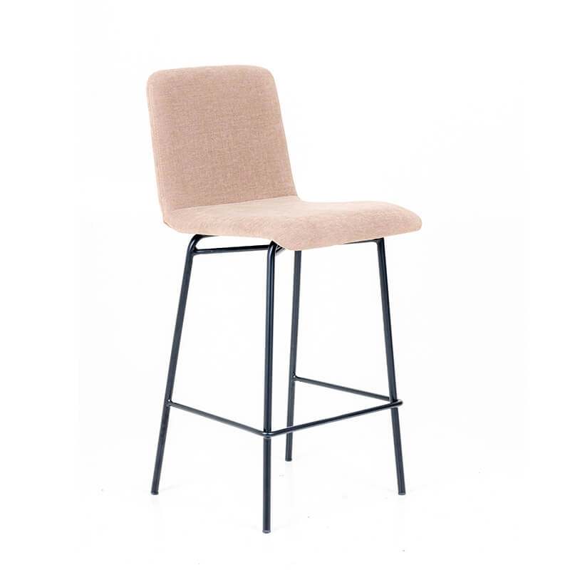 Tabouret snack beige avec dos matelassé en tissu pieds en métal noirs - BarPlaza diamant