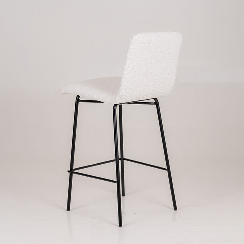Tabouret haut blanc moderne en tissu et pieds en acier noir - BarPlaza