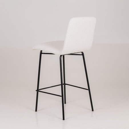 Tabouret haut blanc moderne en tissu et pieds en acier noir - BarPlaza