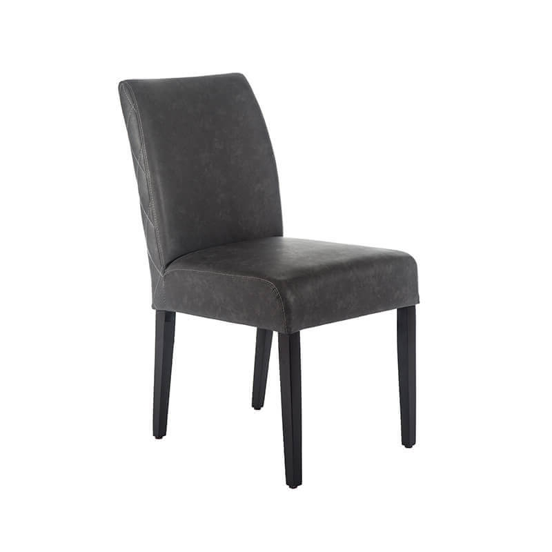 Chaise avec dos matelassé en synthétique anthracite et pieds en bois - Fritz diamant