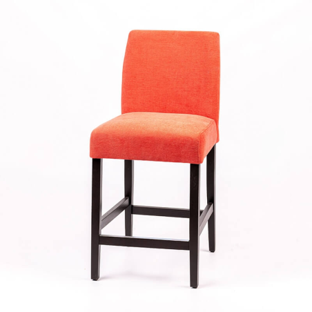 Tabouret snack avec dos matelassé en tissu orange et pieds en bois de hêtre - BarFritz line