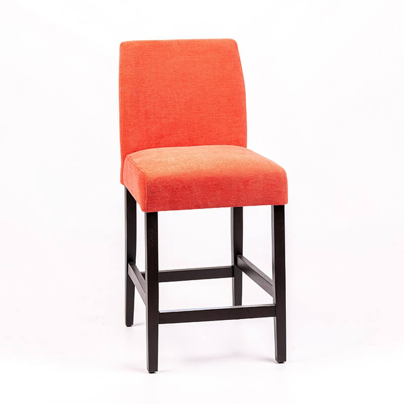 Tabouret snack avec dos matelassé en tissu orange et pieds en hêtre teinté wengé - BarFritz line