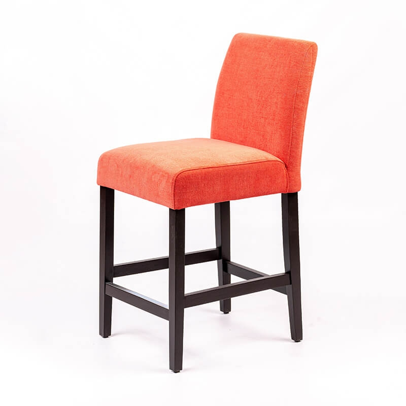 Tabouret snack avec dos matelassé en tissu orange et pieds en hêtre teinté wengé - BarFritz line