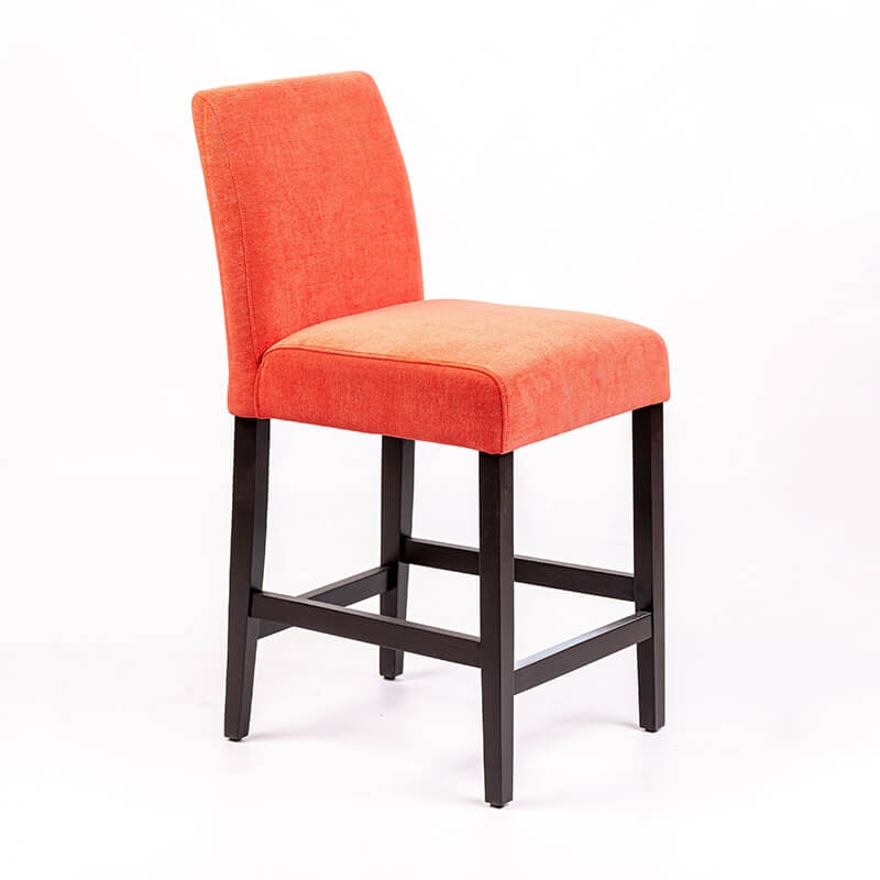 Tabouret snack orange avec dos matelassé en tissu et pieds en hêtre - BarFritz line
