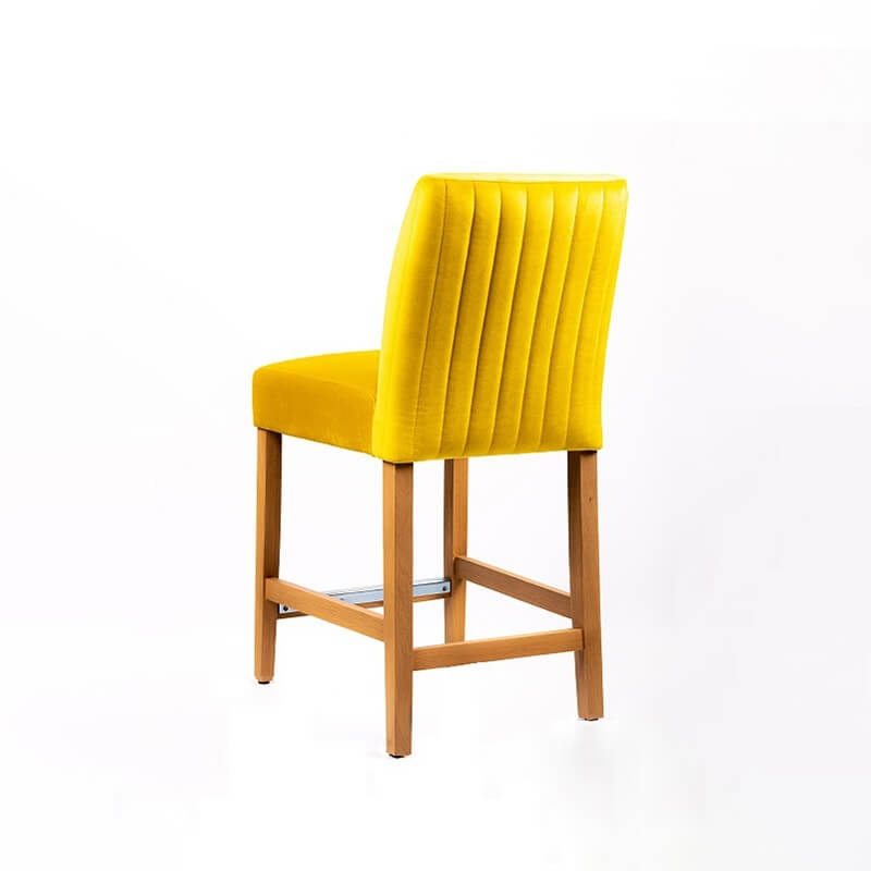 Tabouret snack jaune avec dos matelassé en tissu et pieds en chêne naturel - BarFritz line