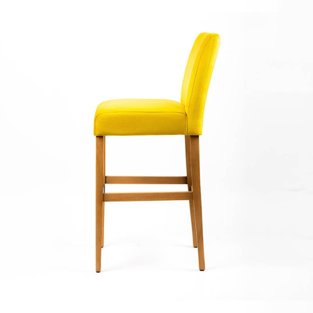 Tabouret de bar avec dos matelassé en tissu jaune et pieds en chêne naturel - BarFritz line