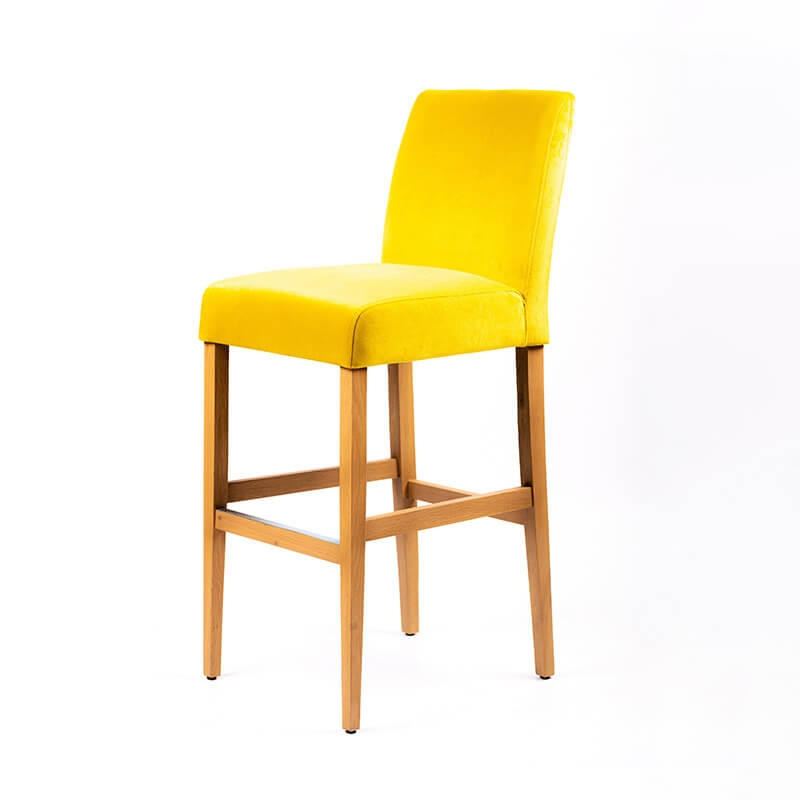 Tabouret de bar avec dos en tissu matelassé jaune et pieds en chêne massif - BarFritz line