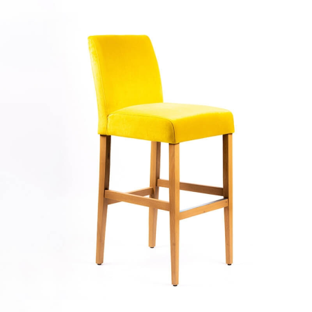 Tabouret de bar jaune avec dos en tissu matelassé et pieds en chêne naturel - BarFritz line