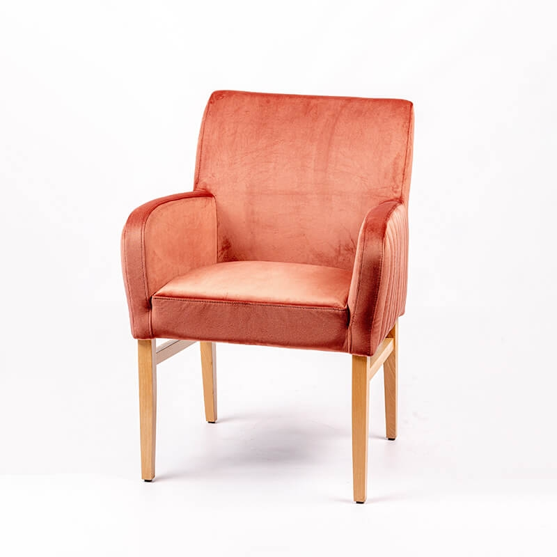 Fauteuil confortable rose dos matelassé en tissu et pieds en bois massif - Moritz line-40