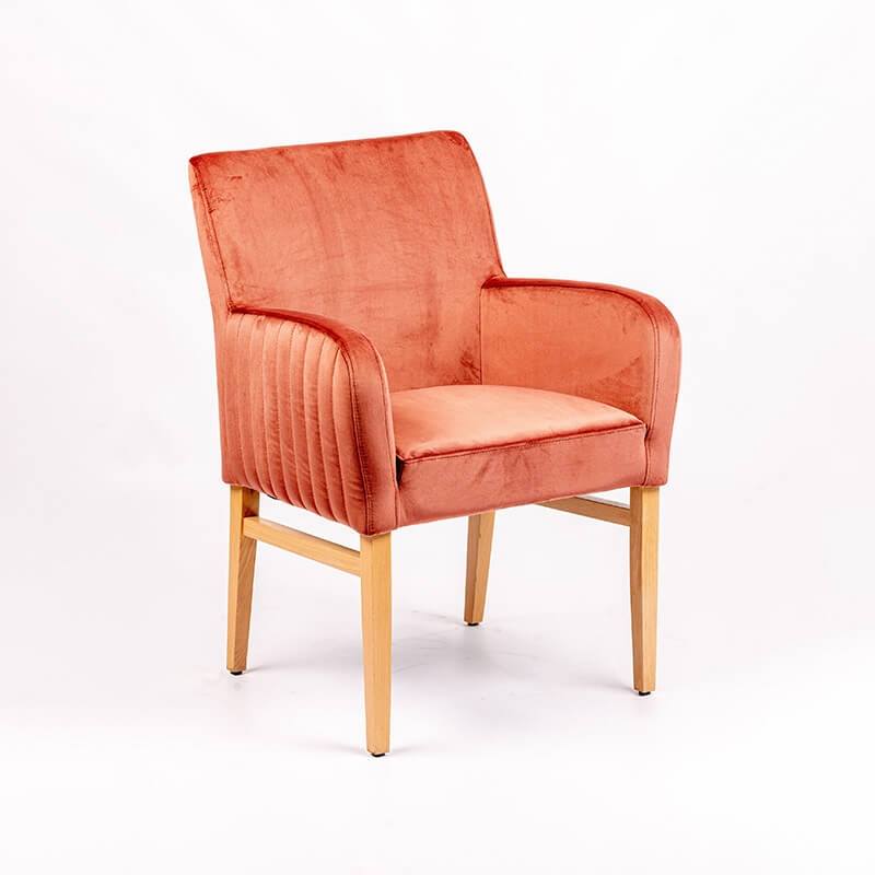 Fauteuil rose confortable dos matelassé en tissu et pieds en bois - Moritz line-40
