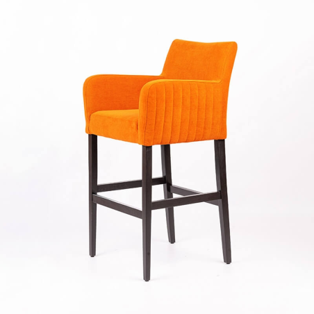 Tabouret de bar orange dos matelassé en tissu et pieds en bois massif  - BarMoritz line