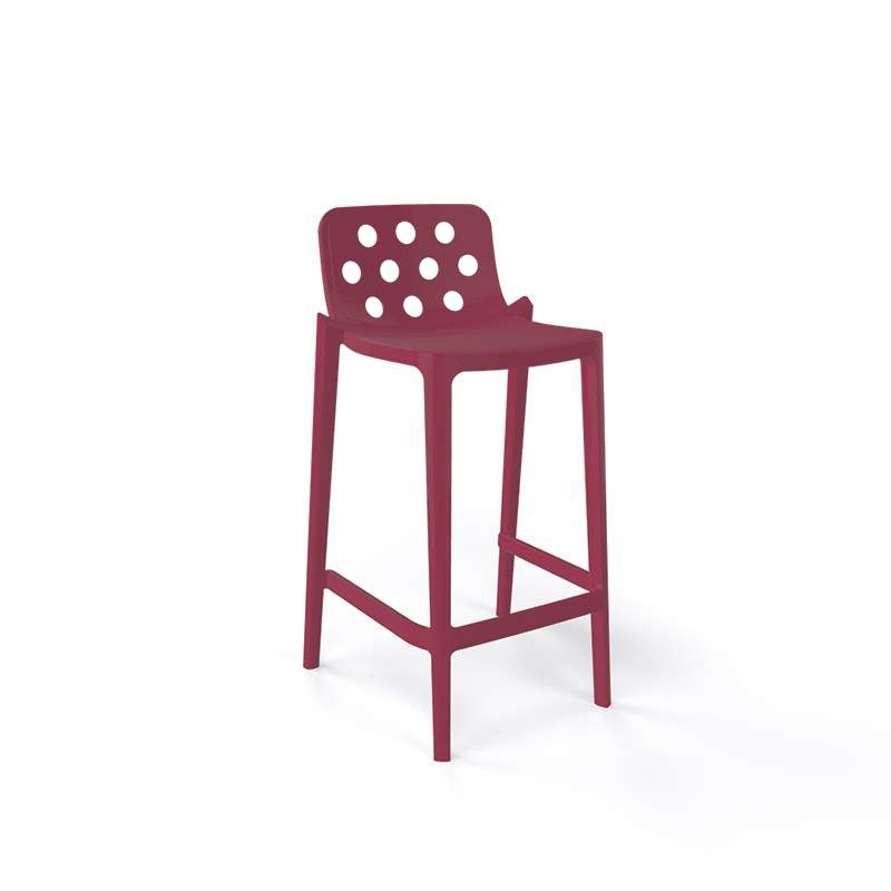 Tabouret snack de jardin bordeaux moderne empilable avec dossier ronds ajourés - Isidoro
