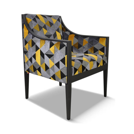 Fauteuil confortable en bois et en tissu à motif fabriqué en France - Ethan