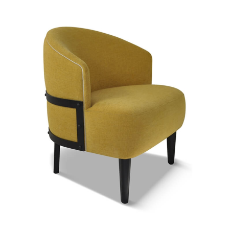 Fauteuil vintage en tissu et en bois laqué noir fabriqué en France - Factory