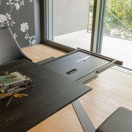 Table de salle à manger extensible en mélaminé et pieds en croix  - Delta