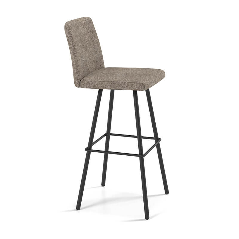 Tabouret bar gris foncé pivotant en tissu et pieds en métal obliques - BarPinot