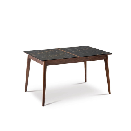 Table à manger scandinave en bois sombre et céramique noire - Paul