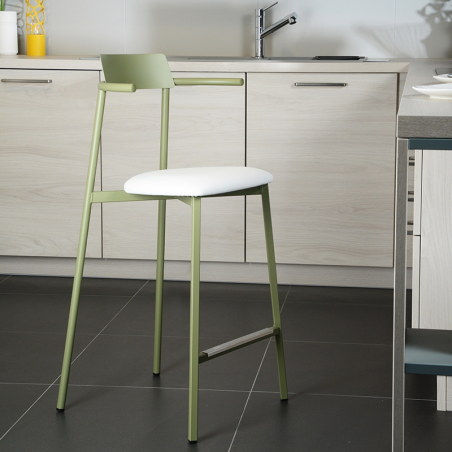 Tabouret de bar design en métal made in France vert amande - Alice