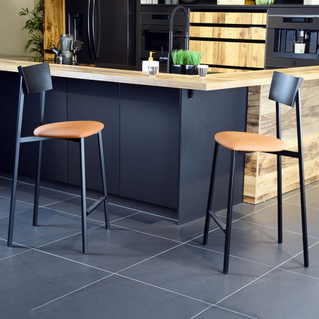 Tabouret de bar contemporain en métal noir et terracotta made in France - Anémone