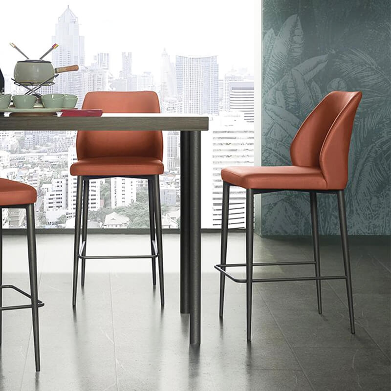 Tabouret snack moderne en simili orange et métal - Mathilde