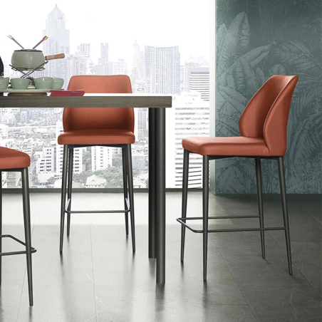 Tabouret snack moderne en simili orange et métal - Mathilde