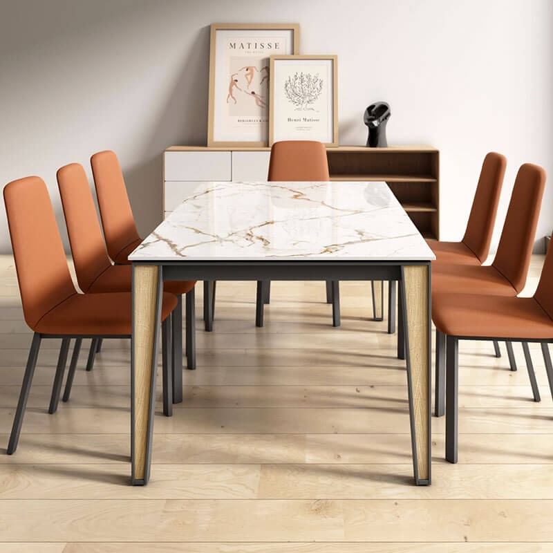 Table en Dekton effet marbre blanc avec pieds métal et bois - London bois