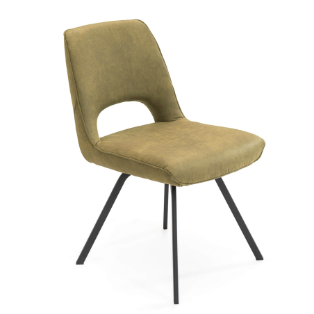 Chaise confortable en tissu ocre avec pieds en métal noir - Hortense