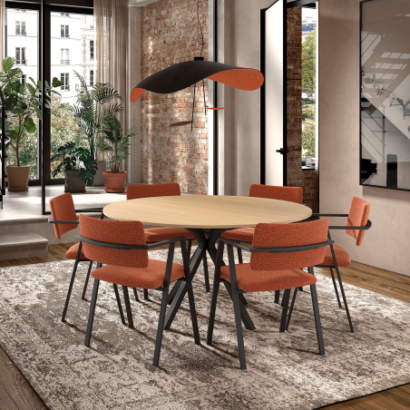 EP79 + ML81 / Bormio ep79 + V430 -Table ronde industrielle en mélaminé et pied central en métal - Onyx