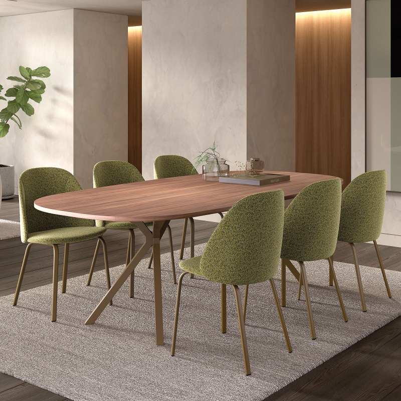 Table rectangulaire en stratifié avec bords arrondis et pieds en métal - Onyx