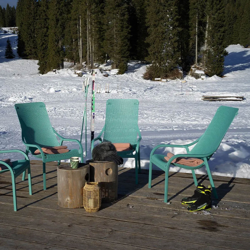 Fauteuil lounge extérieur en polypropylène recyclable vert salice empilable - Net Lounge