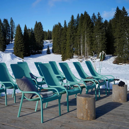 Fauteuil lounge extérieur en polypropylène recyclable vert salice empilable - Net Lounge