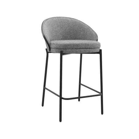 Tabouret snack bimatière en tissu gris avec dossier bois et pieds en métal - Sandro