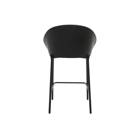 Tabouret en tissu gris avec dossier bois et pieds en métal - Sandro