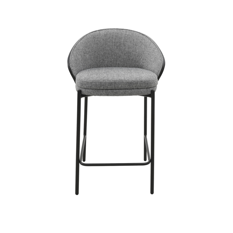 Tabouret gris avec dossier bois et pieds en métal - Sandro