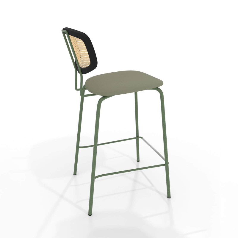 Tabouret snack vintage avec dossier cannage rotin et assise en synthétique - Ritmo