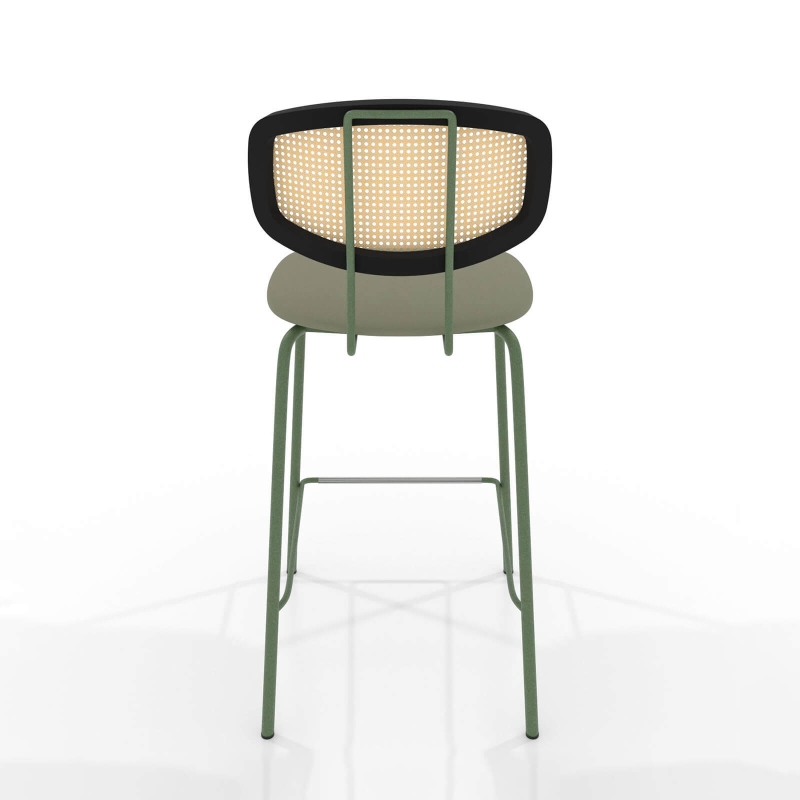 Tabouret 65 cm rétro avec dossier cannage rotin et assise en synthétique - Ritmo