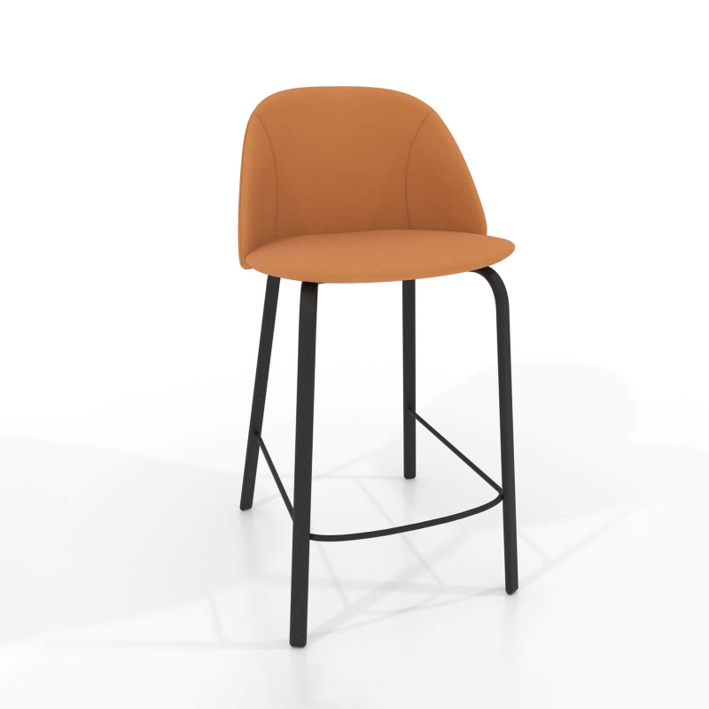 Tabouret snack cosy en simili orange et noir avec pieds en métal - Sofia