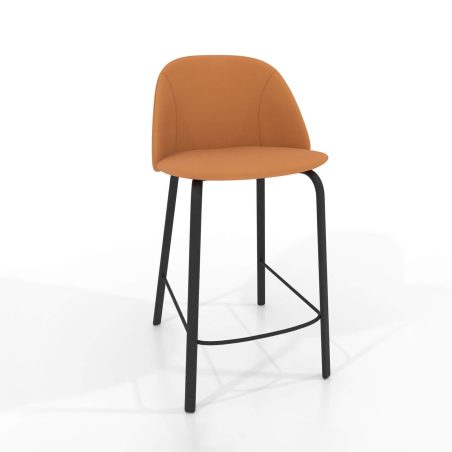Tabouret snack cosy en simili orange et noir avec pieds en métal - Sofia
