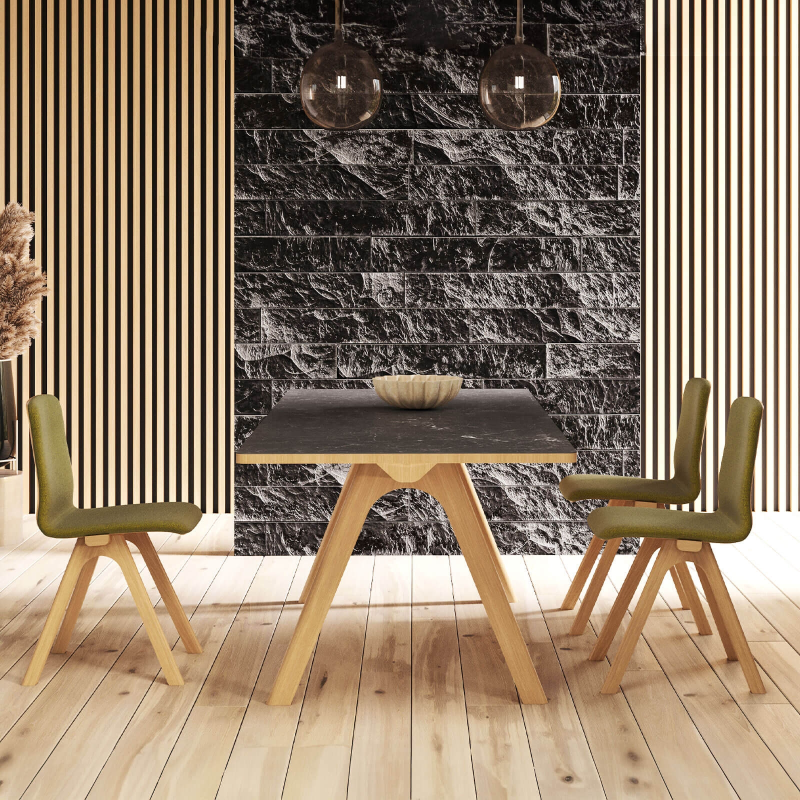 Table de designer en céramique et bois de fabrication française - Chevron