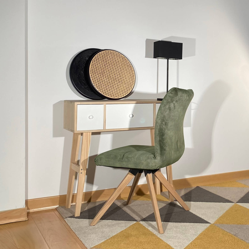 Chaise rotative confortable pieds bois - Adèle