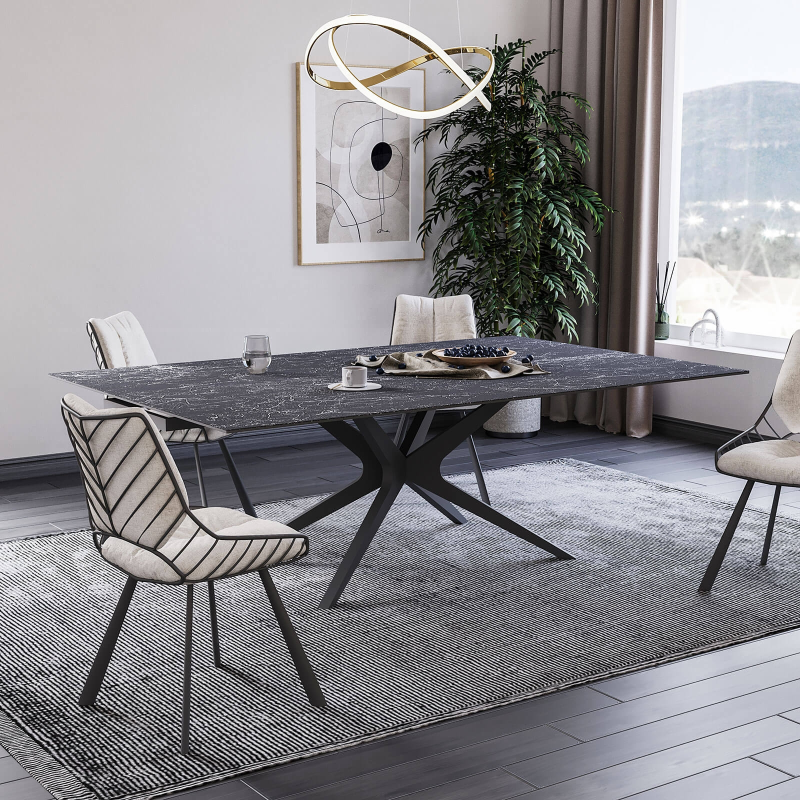 Table carrée avec allonge en céramique design avec pieds en métal - Hector
