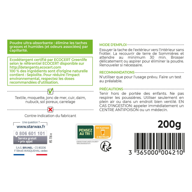 Terre de Sommières Starwax® -  Détachant à sec ultra-absorbant 200g