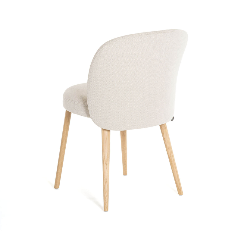 Chaise arrondie en tissu blanc et pieds bois naturel - Neo Mobitec ®