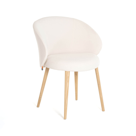 Fauteuil tendance en tissu blanc et pieds bois naturel - Neo Mobitec ®
