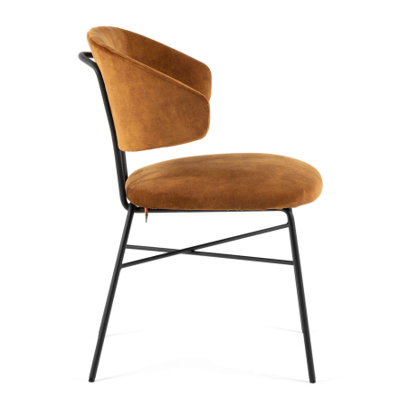 Fauteuil minimaliste cosy en tissu marron avec pieds en métal noir - Toro Mobitec ®