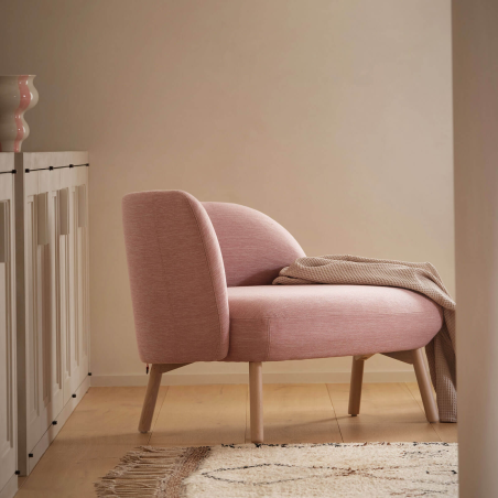 Banquette de salon en tissu rose avec pieds en bois naturel - Thalia Mobitec ®