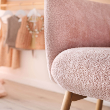 Banquette de salon en tissu rose avec pieds en bois naturel - Thalia Mobitec ®
