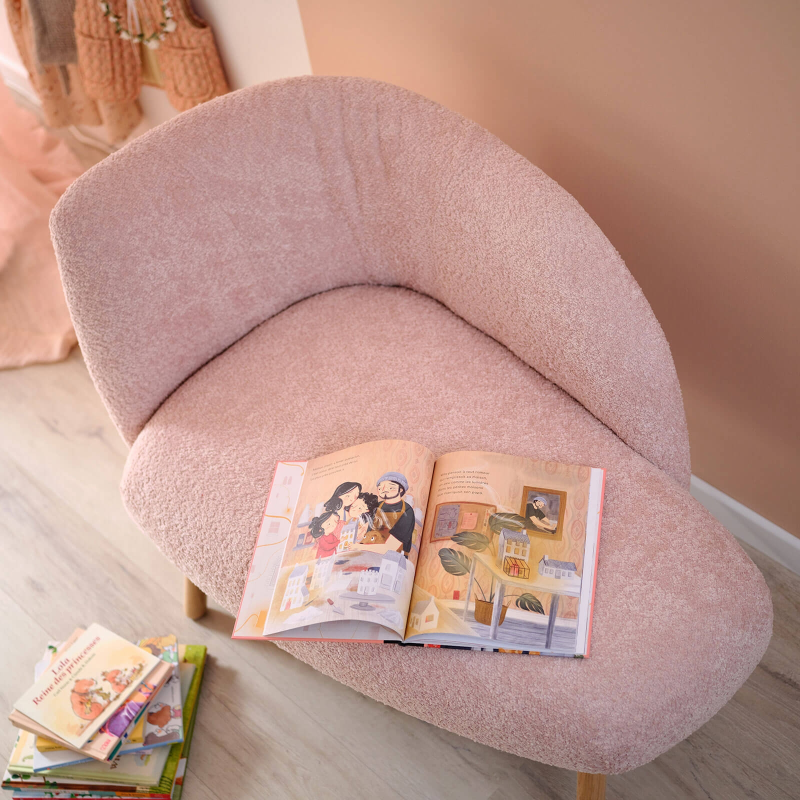 Banquette de salon en tissu rose avec pieds en bois naturel - Thalia Mobitec ®