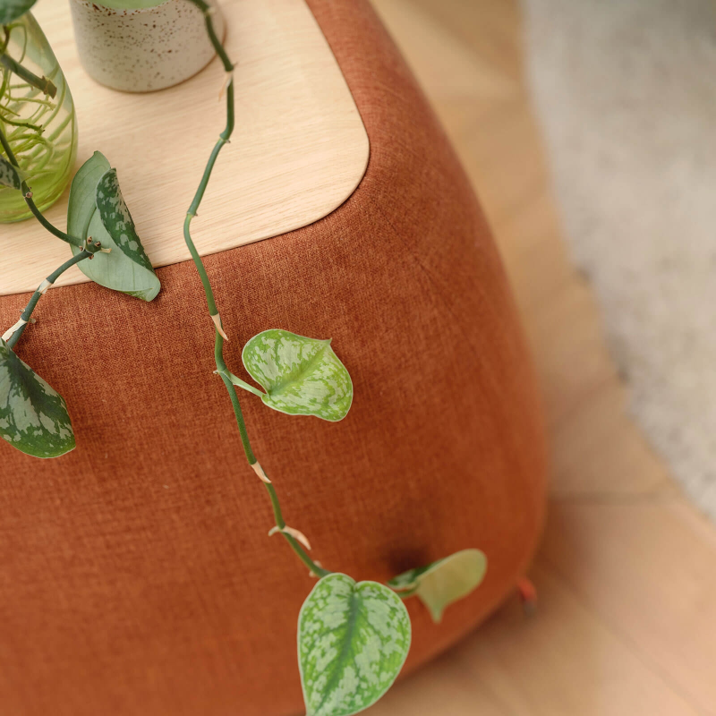 Pouf table en tissu avec tablette en bois massif - Thalia Mobitec ®